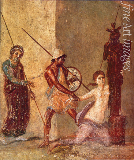 Roman-Pompeian wall painting - Ajax the Lesser drags Cassandra away from the Xoanon