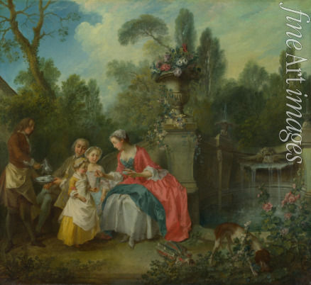 Lancret Nicolas - Dame mit Kinder beim Kaffeetrinken im Garten