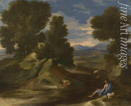 Poussin Nicolas - Landschaft mit einem Mann am Flüßchen