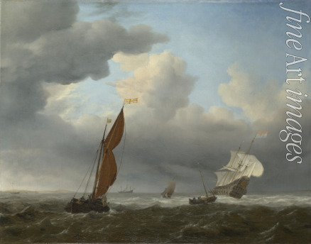 Velde Willem van de der Jüngere - Holländisches Schiff und Segelboote beim starken Wind