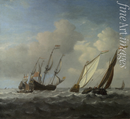 Velde Willem van de the Younger - A Dutch Ship, a Yacht and Smaller Vessels in a Breeze