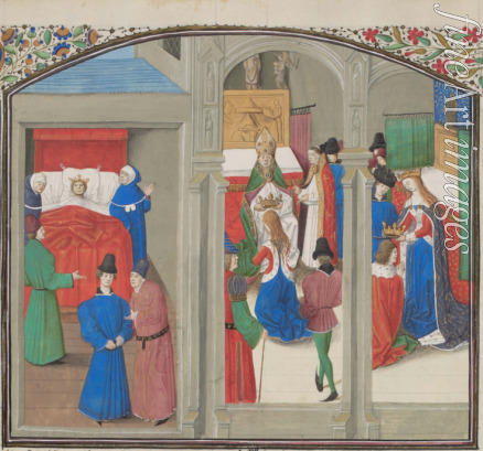 Anonymous - Death of Baldwin IV.; Coronation of Guy of Lusignan. Miniature from the 