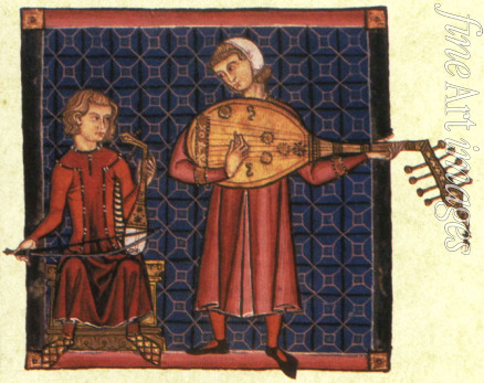 Anonymous - Two minstrels. Illustration from the codex of the Cantigas de Santa Maria