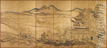 Ike no Taiga - Roukaku Sansui Zu (Landscape with tower) Right of a pair of six-section folding screens