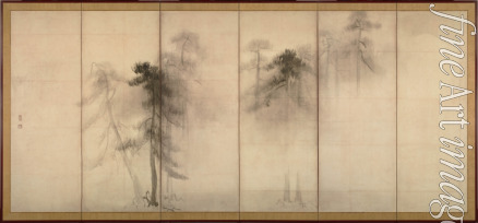 Hasegawa Tohaku - Pine Trees (Left of a pair of six-section folding screens)