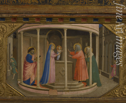 Angelico Fra Giovanni da Fiesole - Die Darbringung Christi im Tempel (Altarretabel mit 5 Predellatafeln aus dem Marienleben)