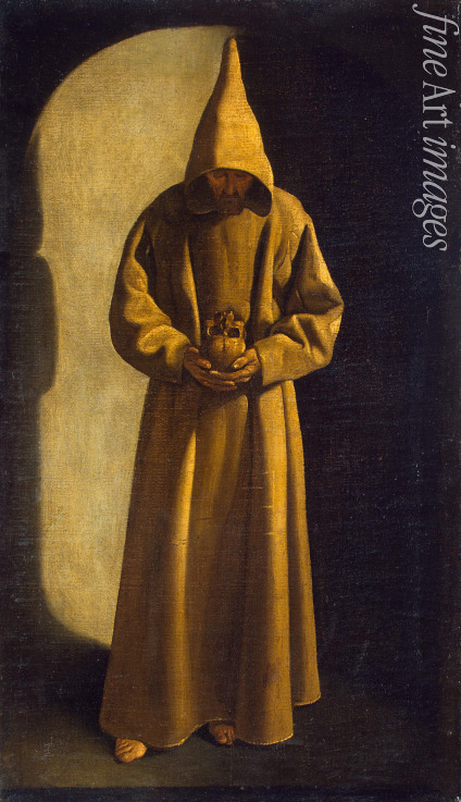 Zurbarán Francisco de (Schule) - Der heilige Franziskus mit Totenschädel in den Händen