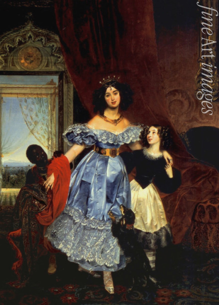 Briullov Karl Pavlovich - Portrait of Countess Julia Samoilova with her stepdaughter Amazillia Pacini and black boy