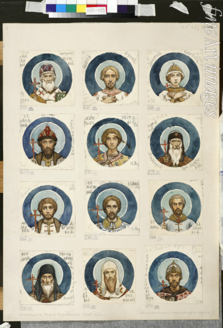 Wasnezow Viktor Michailowitsch - Medaillons mit russischen Heiligenbildern (Entwurf für die Fresken in der Wladimirkathedrale in Kiew)