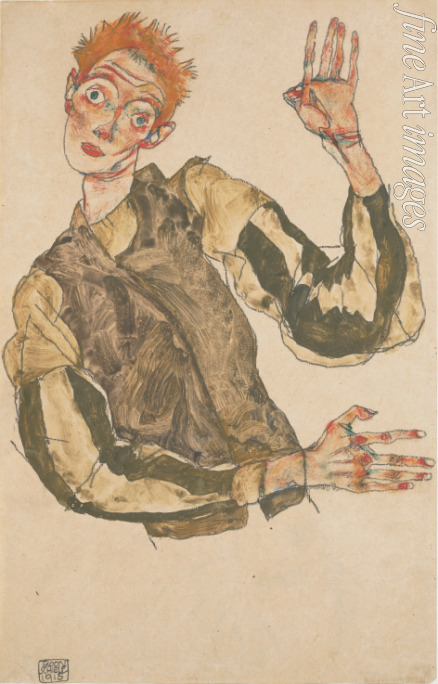 Schiele Egon - Self-Portrait with Striped Armlets