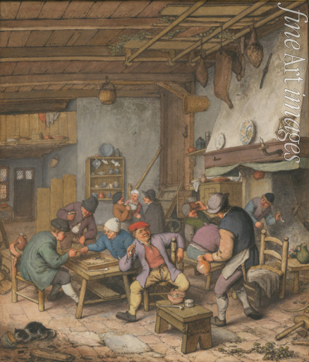 Ostade Adriaen Jansz van - Room in an Inn with Peasants Drinking, Smoking and Playing Backgam