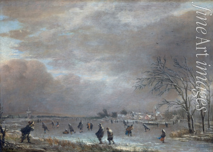 Neer Aert van der - Der gefrorene Fluss mit Schlittschuhläufer