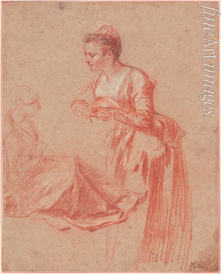 Watteau Jean Antoine - Zwei Figurenstudien einer jungen Frau