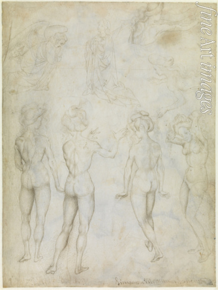 Pisanello Antonio - Vier Studien einer Weiblicher Akt zur Verkündigung und zwei Aktstudien einer schwimmenden Frau