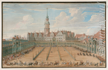 Fritzsche C. H. - Aufzug der Wagen und Reiter zum Damenringrennen am 6. Juni 1709 in Dresden
