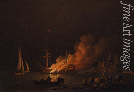 Brooking Charles - Ship on fire at night