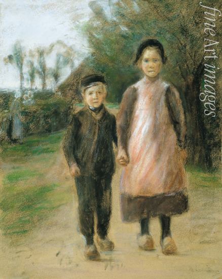 Liebermann Max - Junge und Mädchen auf der Dorfstrasse
