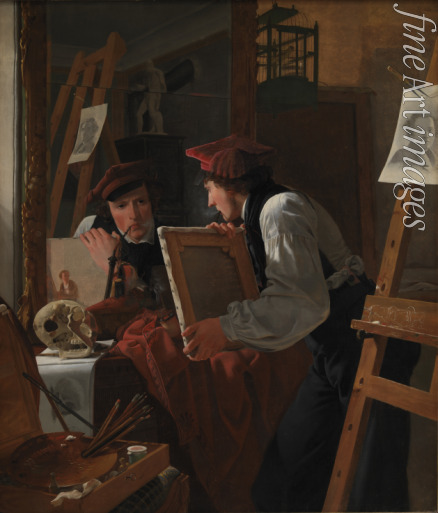 Bendz Wilhelm - A Young Artist Examining a Sketch in a Mirror