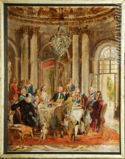 Menzel Adolph Friedrich von - König Friedrichs II. Tafelrunde in Sanssouci (Skizze)