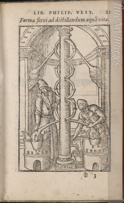 Ulstadius (Ulstadt) Philipus (Philip) - Alchemistische Apparatur (Aus: Liber de secretis naturae)