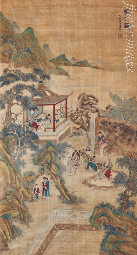 Chinese Master - Studying scholars in a garden (Hanging scroll)
