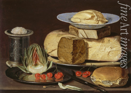 Peeters Clara - Stillleben mit Käse, Artischocke und Kirschen
