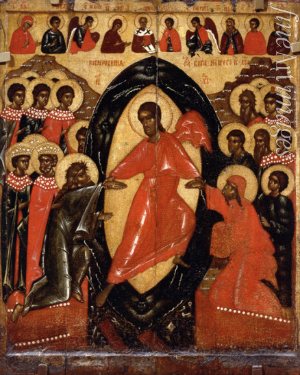 Russian icon - The Descent into Hell with Deesis and Selected Saints