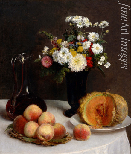 Fantin-Latour Henri - Still Life with Decanter, Flowers and Fruits