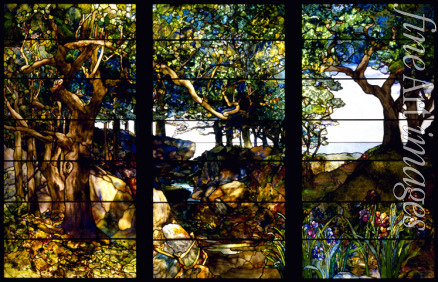 Tiffany Louis Comfort - A Wooded Landscape in Three Panels