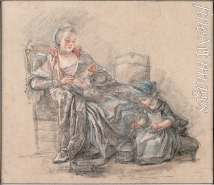 Guérin François - Lesende Dame mit einem spielenden Mädchen (Marquise de Pompadour mit ihrer Tochter Alexandrine)