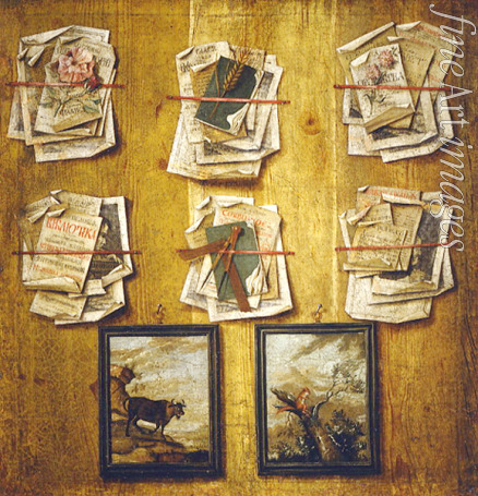 Russian master - Still life with book-sheets and pictures