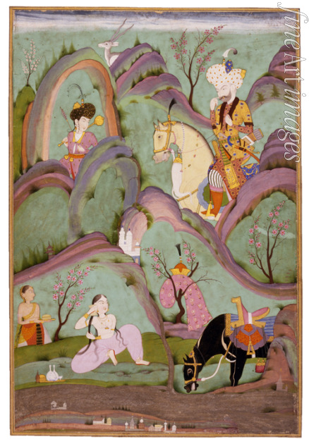 Indian Art - Khusraw Beholding Shirin Bathing. (Miniature From the Cycle of Eight Poetic Subjects)