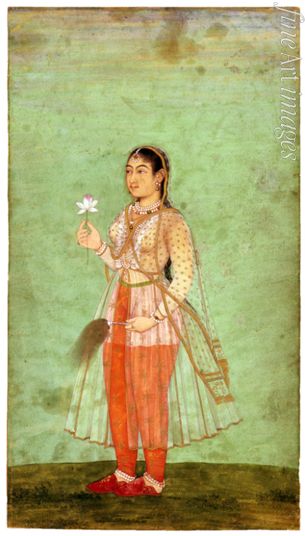 Indische Kunst - Eine Dame mit Blume und Fliegenwedel