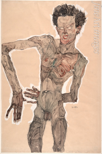 Schiele Egon - Nude Self-Portrait, Grimacing