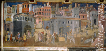 Lorenzetti Ambrogio - Effects of Good Government in the city (Cycle of frescoes The Allegory of the Good and Bad Government)