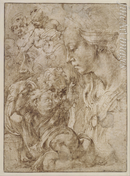 Buonarroti Michelangelo - Studien zu einer Heiligen Familie mit dem Johannesknaben