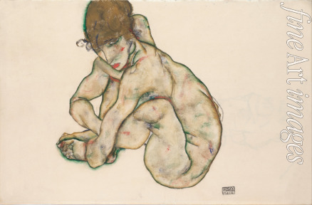 Schiele Egon - Crouching Nude Girl