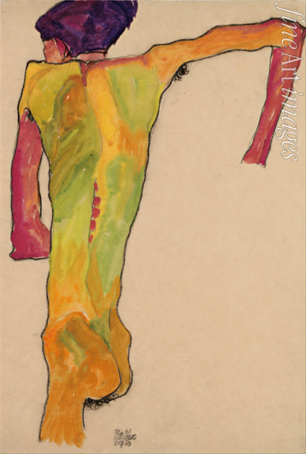 Schiele Egon - Male Nude, Propping Himself Up