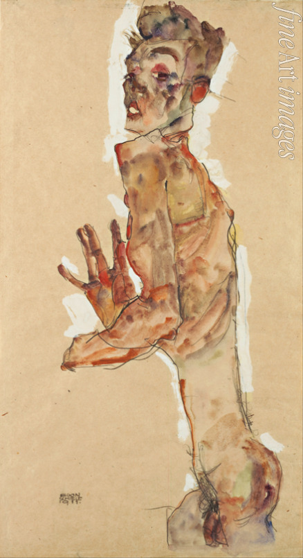 Schiele Egon - Selbstbildnis mit gespreizten Fingern