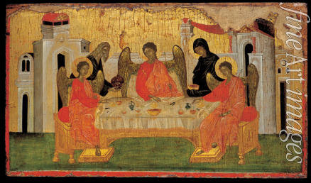 Byzantinische Ikone - Gastfreundschaft Abrahams (Alttestamentliche Dreifaltigkeit)