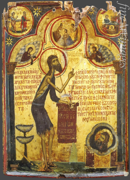 Byzantinische Ikone - Der Heilige Johannes der Vorläufer mit Vita