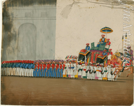 Indische Kunst - Ein Sultan auf einem Elefanten reitend