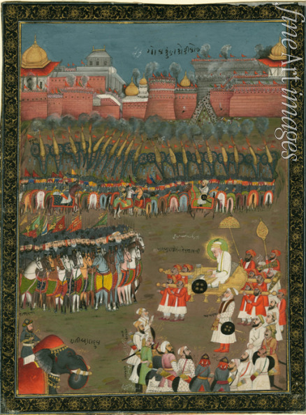 Indian Art - The conquest of Golkonda by Mughal emperor Aurangzeb in 1687