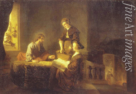 Rembrandt van Rhijn (Schule) - Christus im Hause von Martha und Maria