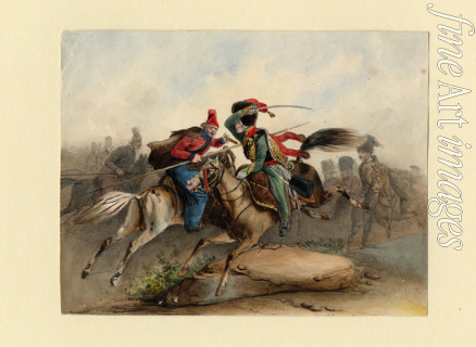 Finert (Finart) Noël Dieudonné - Französische Jäger zu Pferde der kaiserlichen Garde im Kampf mit den russischen Kosaken