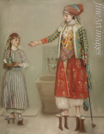 Liotard Jean-Étienne - A lady in Turkish costume with her servant at the hammam