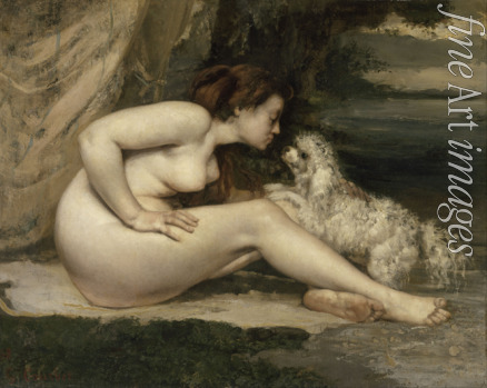 Courbet Gustave - Nackte Frau mit Hund