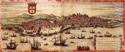 Hogenberg Frans - Blick auf Lissabon und Tejo (Aus: Civitates Orbis Terrarum)