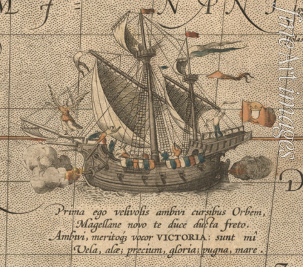 Ortelius Abraham - Victoria, die spanische Karacke aus der Armada de Molucca von Ferdinand Magellan. (Aus 
