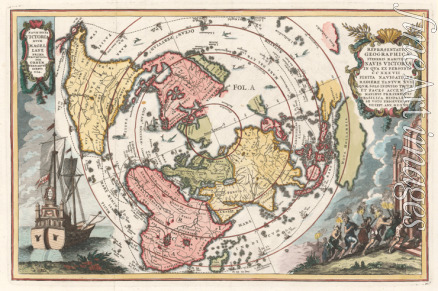 Scherer Heinrich - Weltkarte mit Magellans Weltumsegelung (Aus Atlas novus von Scherer)